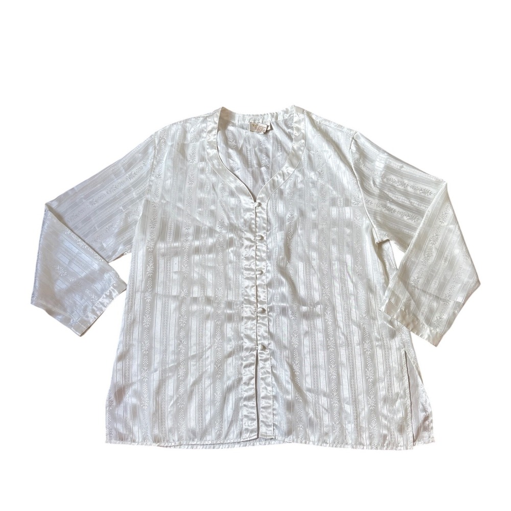 Victoria's Secret Pajama Top Womens Ivory Vintage Gold Label Satin SIZE L